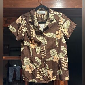 Pineapple Moon Silk Resort Hawaiian Button Up with Shell Buttons